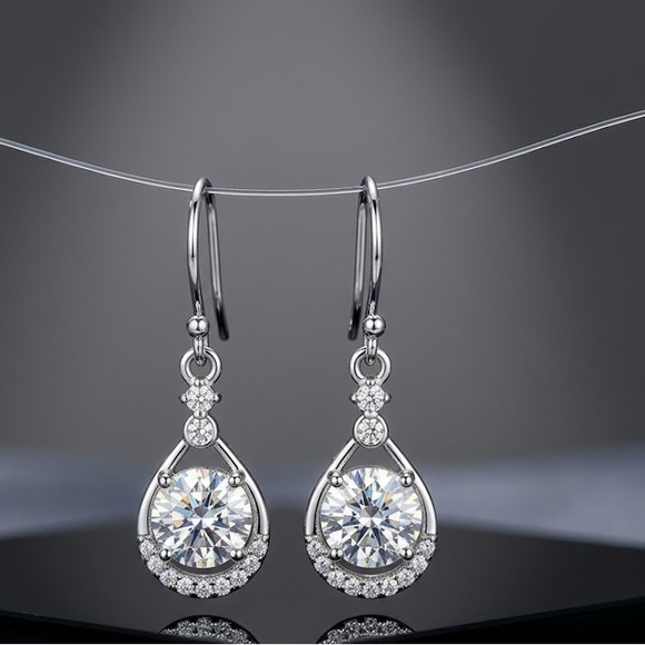 Moissanite Jewelry - New Elegant 2ct Total Weight Moissanite Drop Halo Earrings with GRA